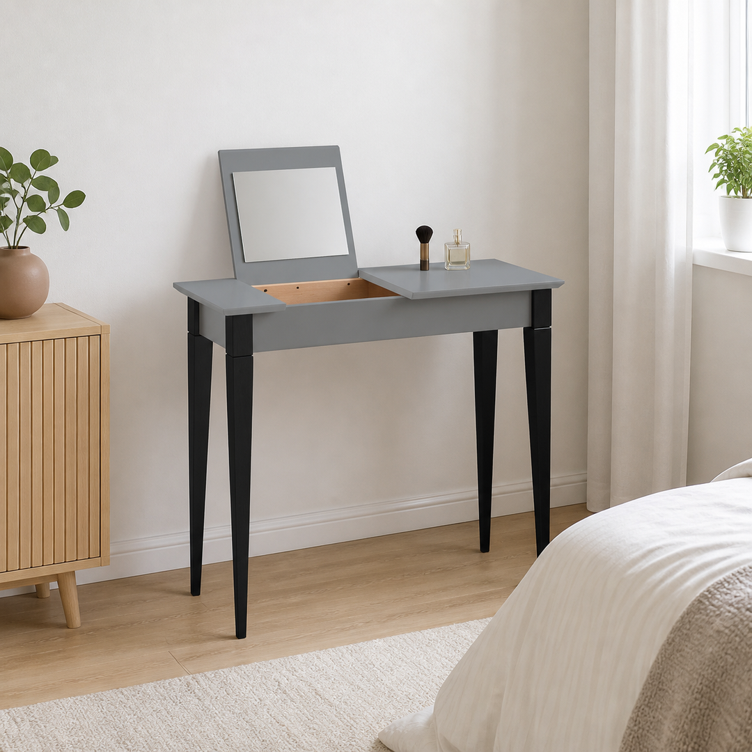 MIMO Sminkebord med spejl - 65x35 cm sorte ben / mørkegrå – anden naturlig anvendelse eller vinkel