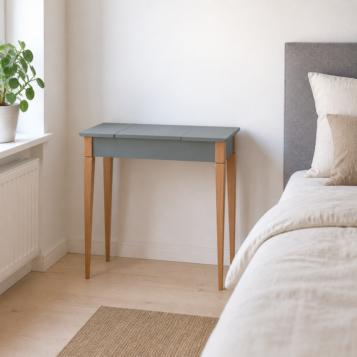 MIMO Sminkebord med spejl - 65x35cm Mørkegrå – hele produktet lukket i hjemmet