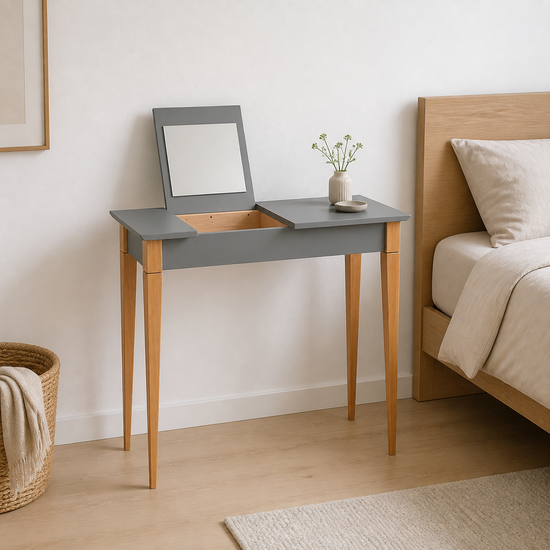 MIMO Sminkebord med spejl - 65x35cm Mørkegrå – supplerende neutral dagslysscene