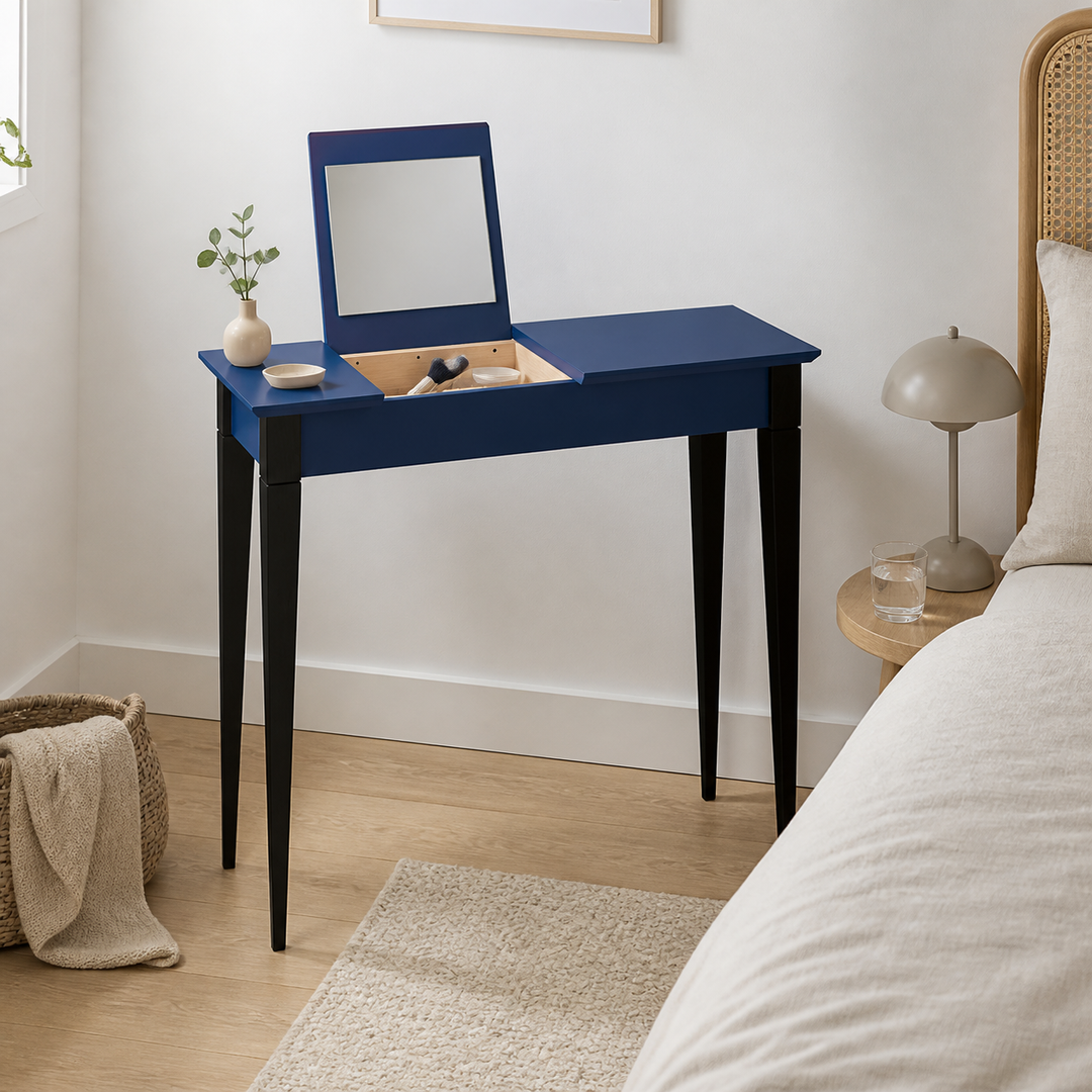 MIMO Sminkebord med spejl - 85x35 cm sorte ben / marineblå – vigtigste funktion