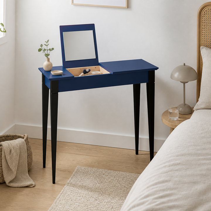 MIMO Sminkebord med spejl - 85x35 cm sorte ben / marineblå – vigtigste funktion