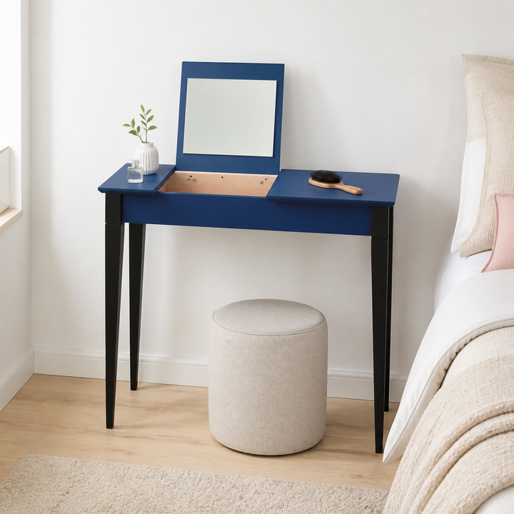 MIMO Sminkebord med spejl - 85x35 cm sorte ben / marineblå – materiale- eller konstruktionsdetalje