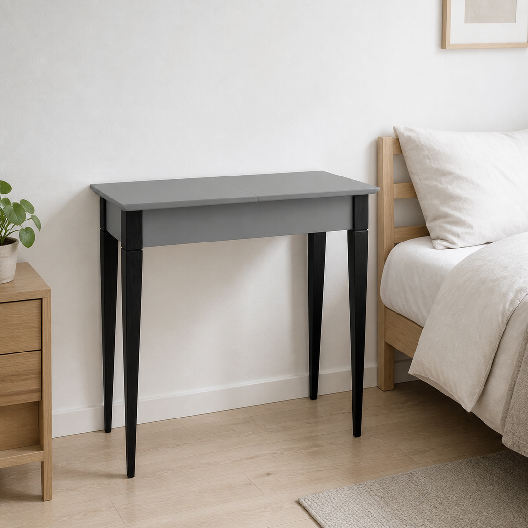 MIMO Sminkebord med spejl - 85x35 cm sorte ben / mørkegrå – hele produktet lukket i hjemmet