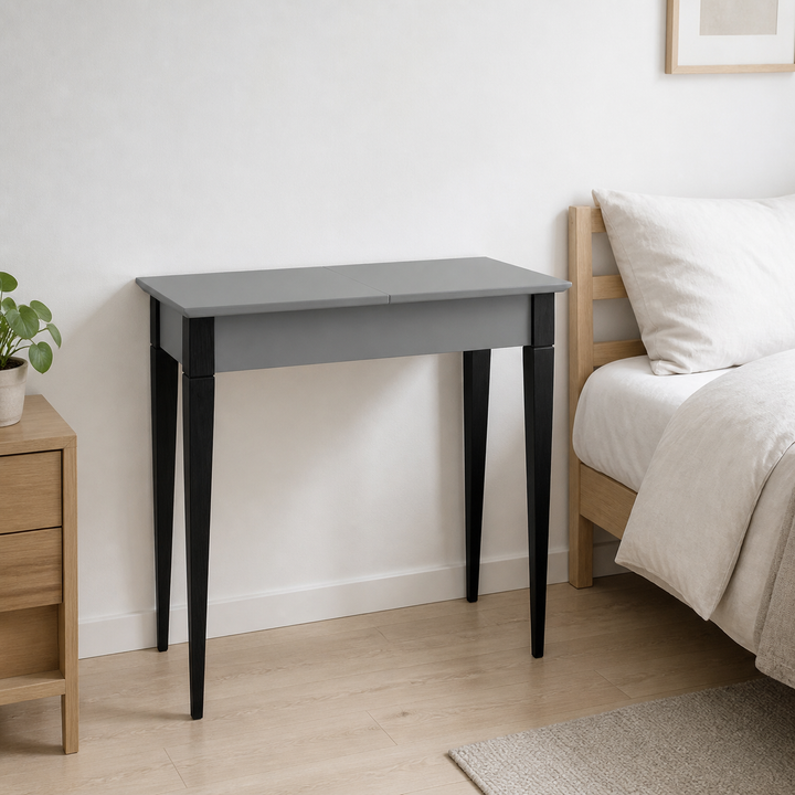 MIMO Sminkebord med spejl - 85x35 cm sorte ben / mørkegrå – hele produktet lukket i hjemmet
