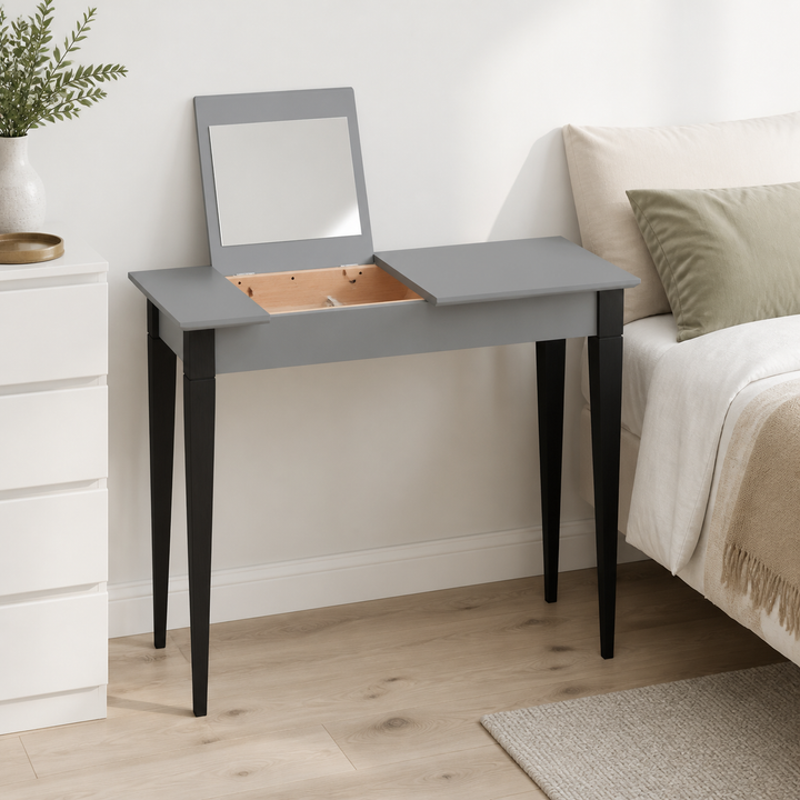 MIMO Sminkebord med spejl - 85x35 cm sorte ben / mørkegrå – materiale- eller konstruktionsdetalje