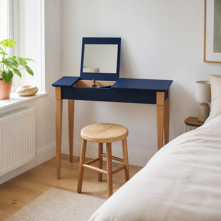 MIMO Sminkebord med spejl - 85x35cm Marineblå – vigtigste funktion
