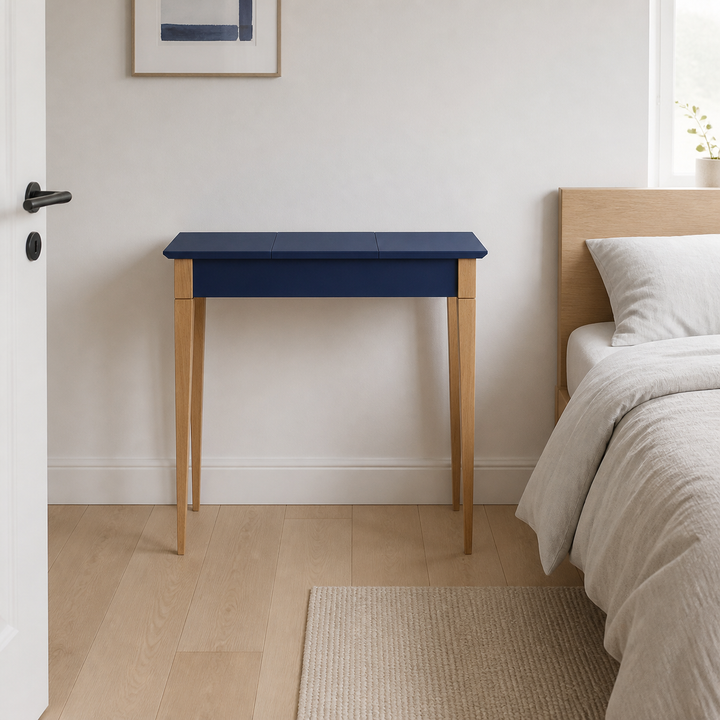 MIMO Sminkebord med spejl - 85x35cm Marineblå – hele produktet lukket i hjemmet