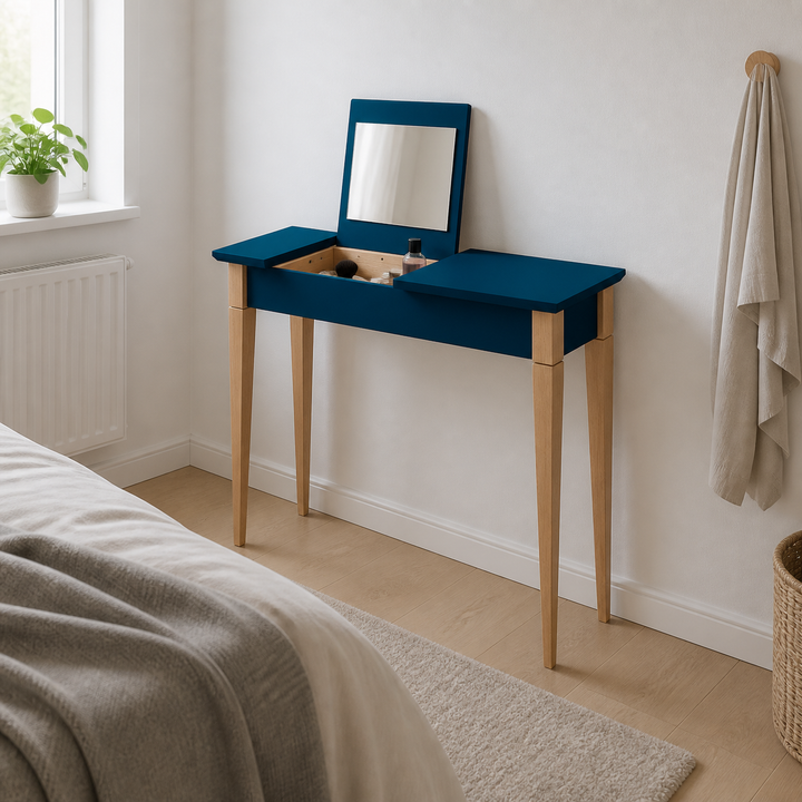 MIMO Sminkebord med spejl - 85x35cm Petrolblå – anden naturlig anvendelse eller vinkel