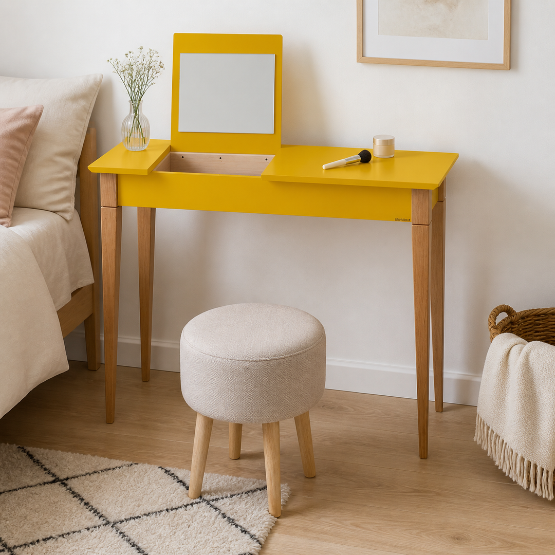 MIMO Sminkebord med spejl 105x35cm Gul – hero i naturlig brug