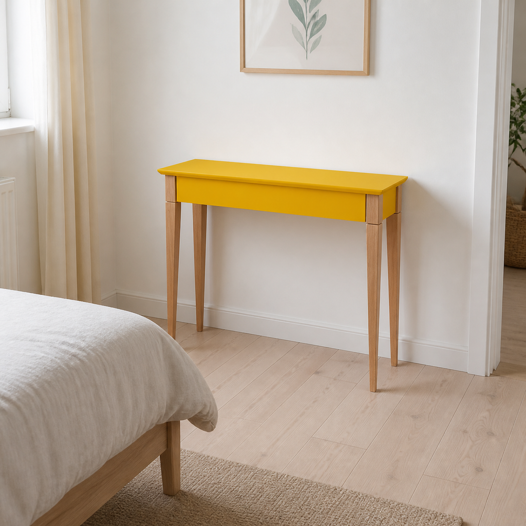 MIMO Sminkebord med spejl 105x35cm Gul – hele produktet lukket i hjemmet