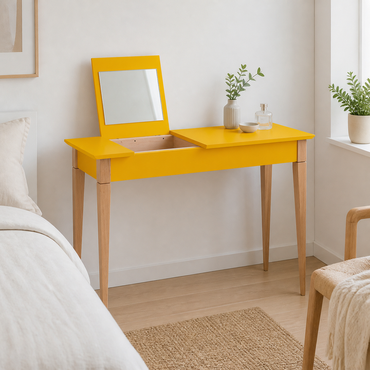 MIMO Sminkebord med spejl 105x35cm Gul – anden naturlig anvendelse eller vinkel