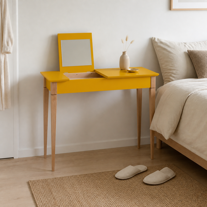 MIMO Sminkebord med spejl 105x35cm Gul – supplerende neutral dagslysscene