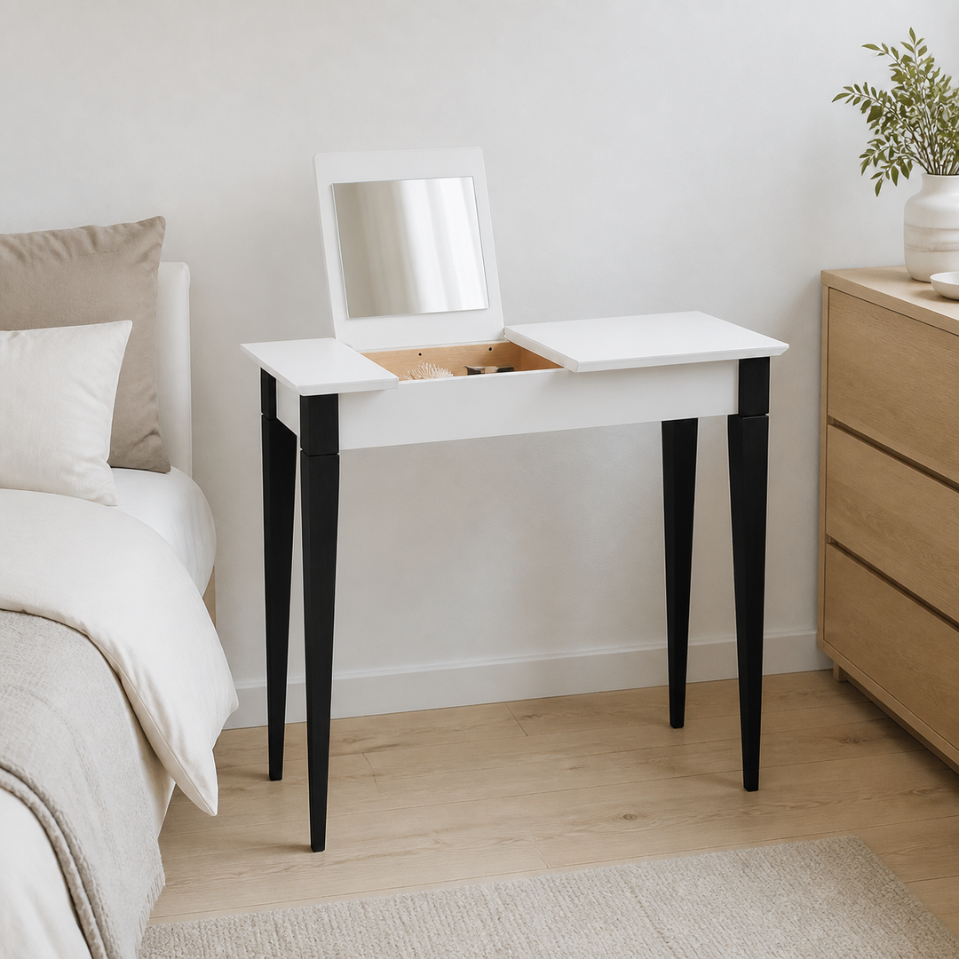 MIMO Sminkebord med spejl 105x35cm sorte ben / hvid – vigtigste funktion