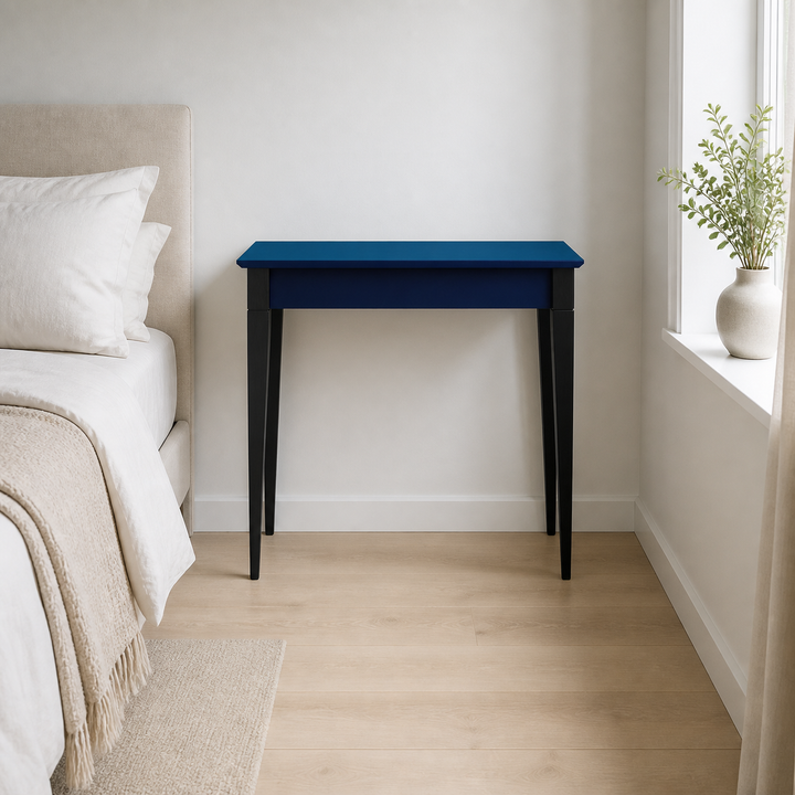 MIMO Sminkebord med spejl 65x35cm sorte ben /petrolblå – hele produktet lukket i hjemmet