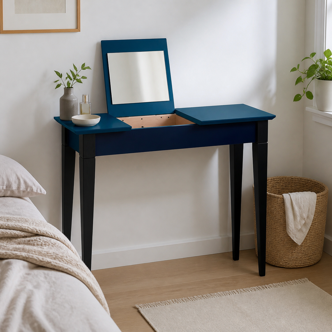 MIMO Sminkebord med spejl 65x35cm sorte ben /petrolblå – materiale- eller konstruktionsdetalje
