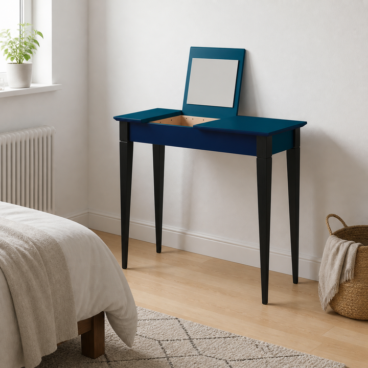 MIMO Sminkebord med spejl 65x35cm sorte ben /petrolblå – anden naturlig anvendelse eller vinkel