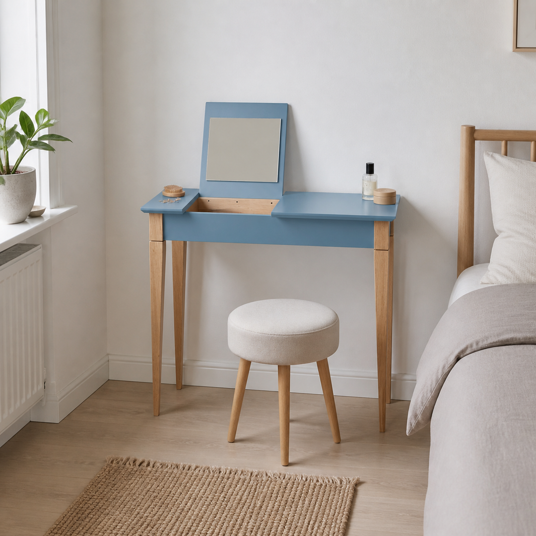 MIMO Sminkebord med spejl 85x35cm Gentle Blue – hero i naturlig brug
