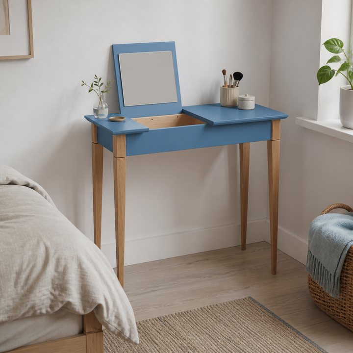 MIMO Sminkebord med spejl 85x35cm Gentle Blue – anden naturlig anvendelse eller vinkel
