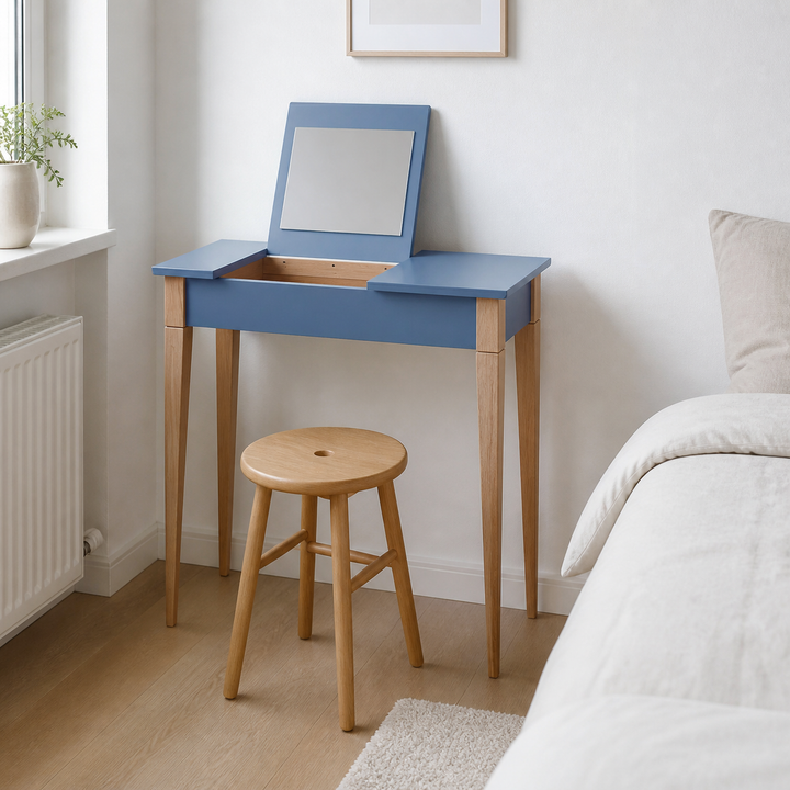 MIMO Sminkebord med spejl 85x35cm Gentle Blue – supplerende neutral dagslysscene