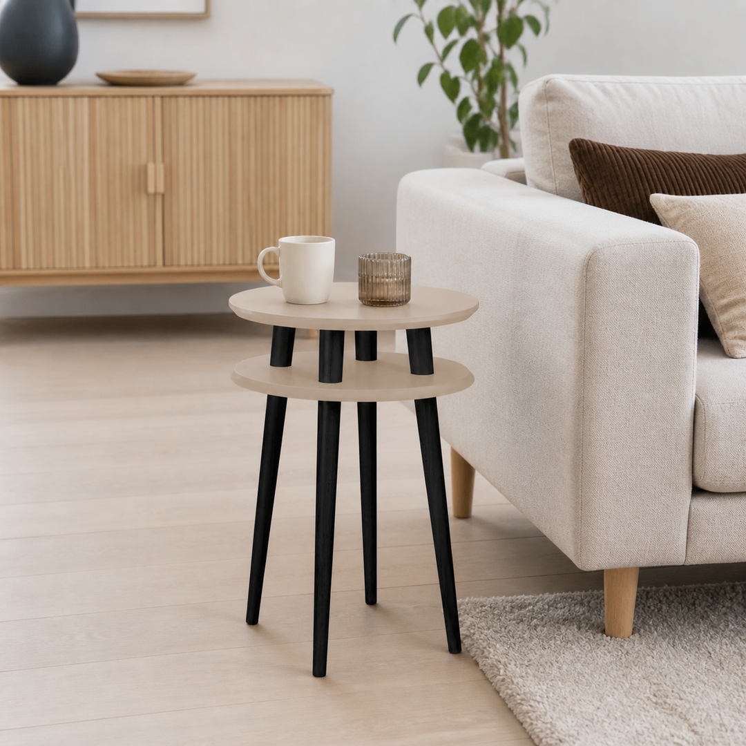 UFO Sidebord diameter 45cm x H 61cm Brun Beige / Sorte Ben – hele produktet lukket i hjemmet