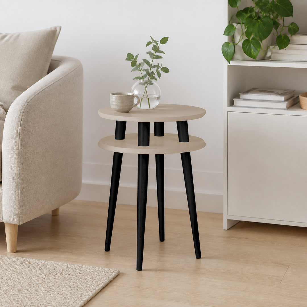 UFO Sidebord diameter 45cm x H 61cm Brun Beige / Sorte Ben – supplerende neutral dagslysscene