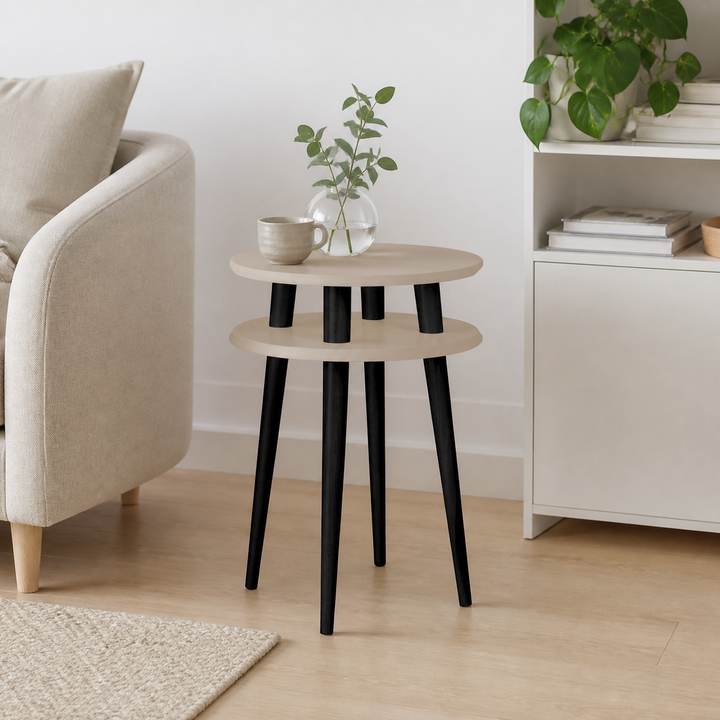 UFO Sidebord diameter 45cm x H 61cm Brun Beige / Sorte Ben – supplerende neutral dagslysscene