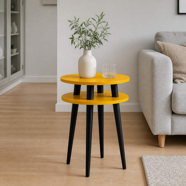 UFO Sidebord diameter 45cm x H 61cm Gul / Sort Ben – hero i naturlig brug
