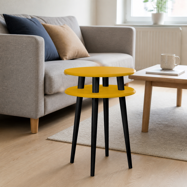 UFO Sidebord diameter 45cm x H 61cm Gul / Sort Ben – anden naturlig anvendelse eller vinkel