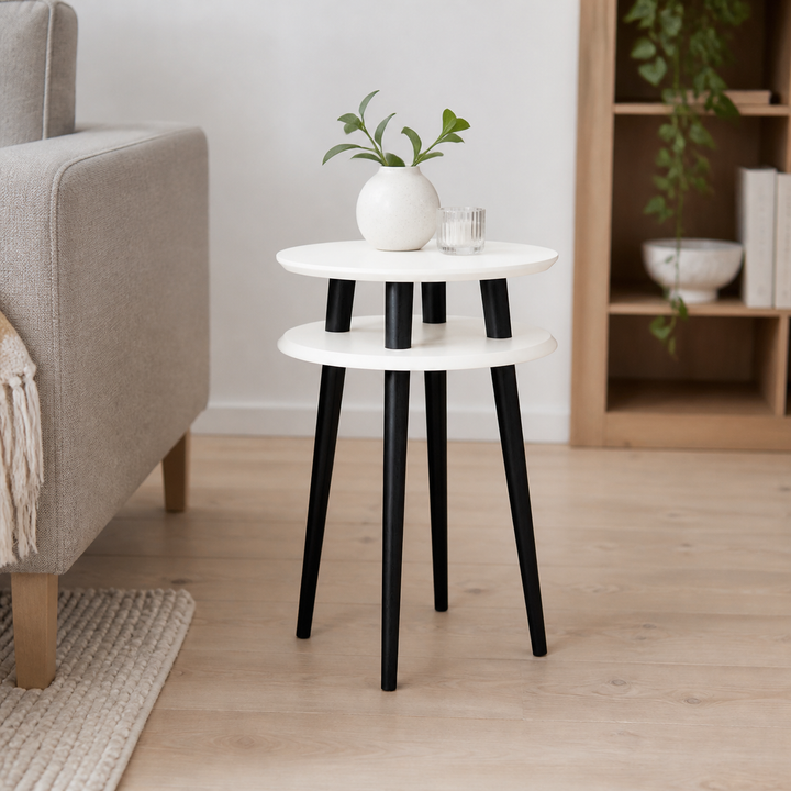 UFO Sidebord diameter 45cm x H 61cm Hvide / Sorte ben – hele produktet lukket i hjemmet