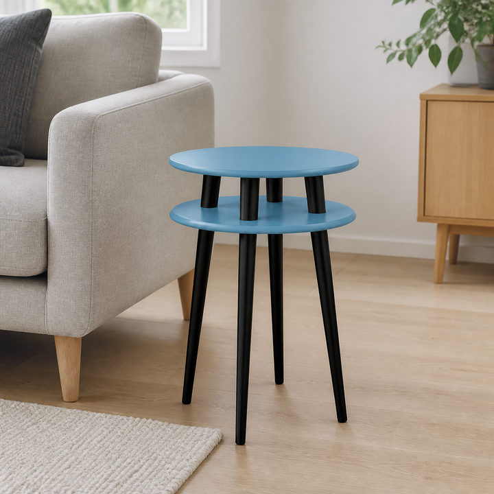 UFO Sidebord diameter 45cm x H61cm Blide blå / sorte ben – hele produktet lukket i hjemmet