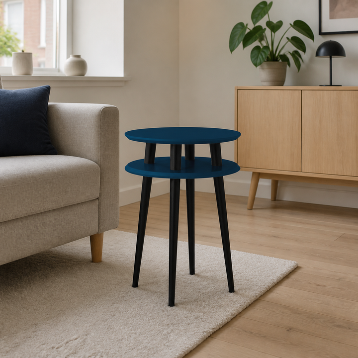 UFO Sidebord diameter 45cm x højde 61cm - Benzinblå / Sorte ben – hele produktet lukket i hjemmet