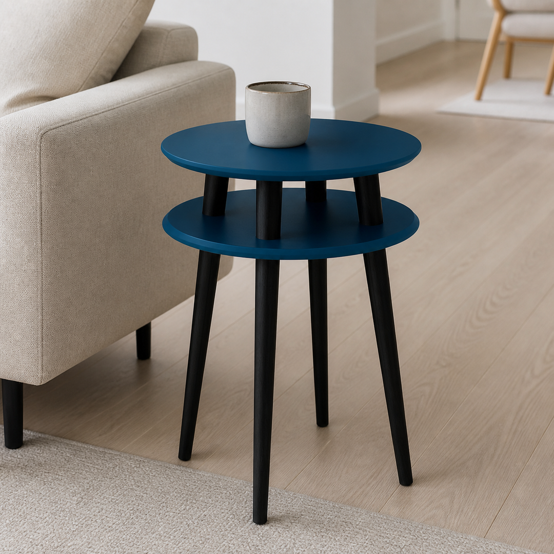 UFO Sidebord diameter 45cm x højde 61cm - Benzinblå / Sorte ben – materiale- eller konstruktionsdetalje