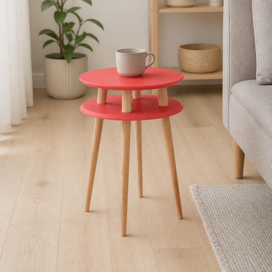UFO Sidebord diameter 45cm x højde 61cm - Living Coral / hvide Ben – anden naturlig anvendelse eller vinkel
