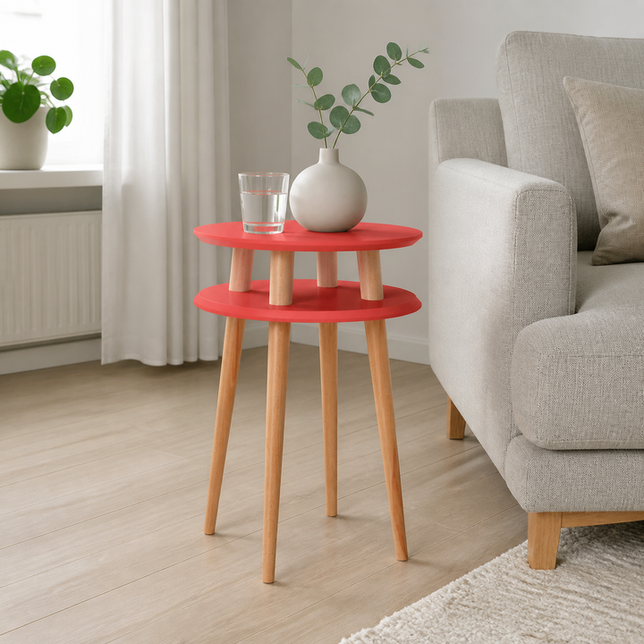 UFO Sidebord diameter 45cm x højde 61cm - Living Coral / hvide Ben – supplerende neutral dagslysscene