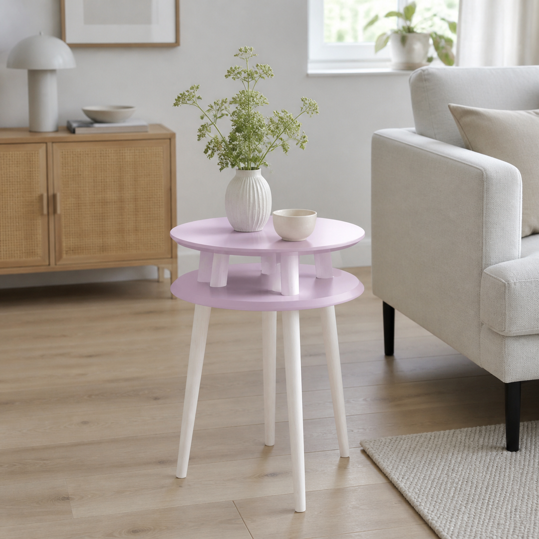 UFO Sidebord diameter 45cm x højde 61cm - Pink/hvide ben – hele produktet lukket i hjemmet