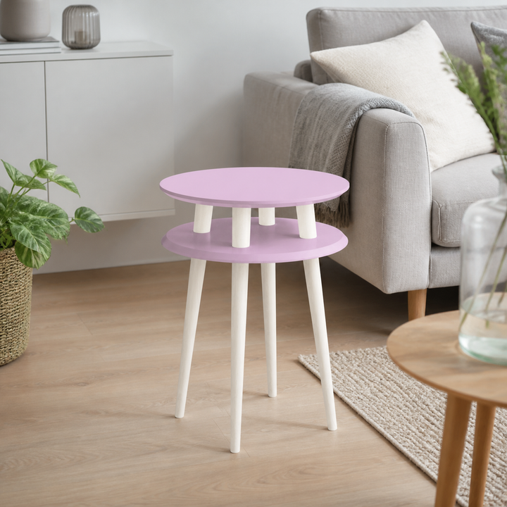 UFO Sidebord diameter 45cm x højde 61cm - Pink/hvide ben – anden naturlig anvendelse eller vinkel