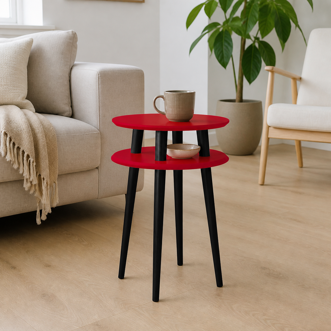UFO Sidebord diameter 45cm x højde 61cm - Rød / Sorte Ben – vigtigste funktion