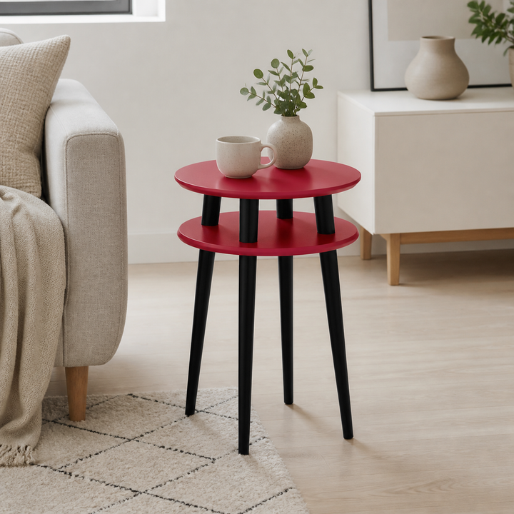 UFO Sidebord diameter 45cm x højde 61cm - Rød / Sorte Ben – hele produktet lukket i hjemmet