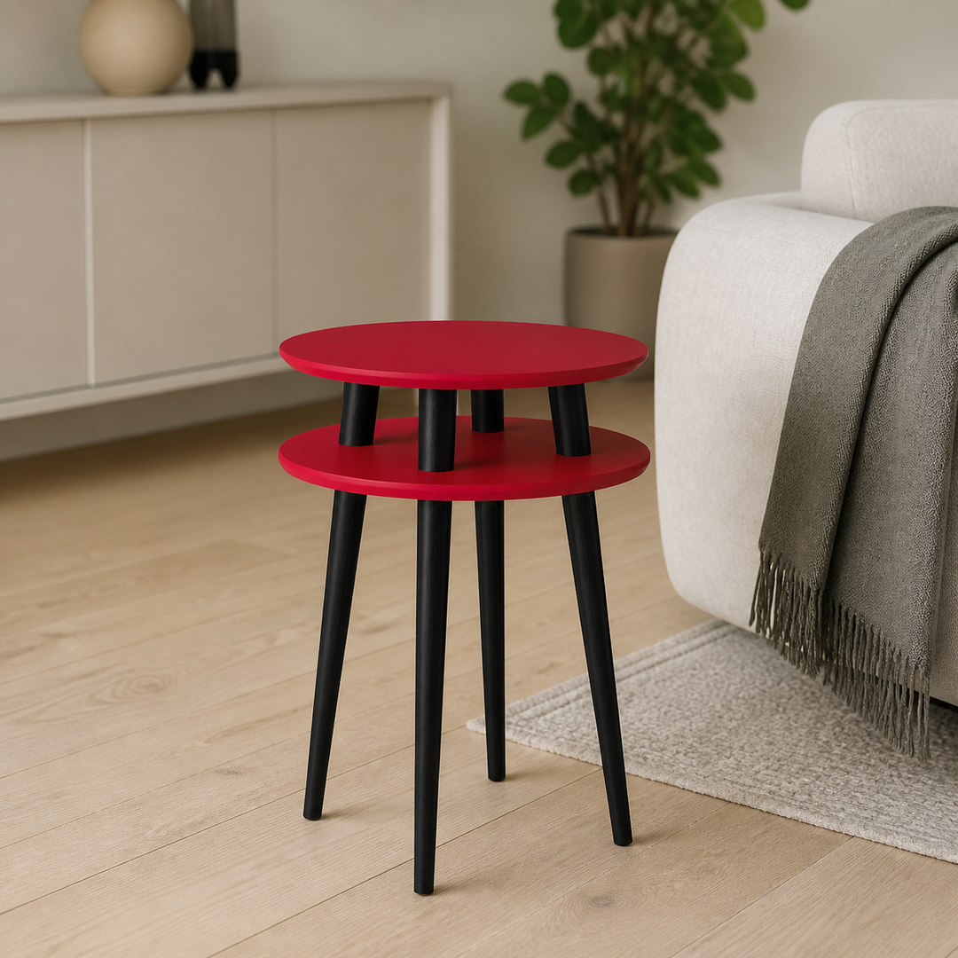 UFO Sidebord diameter 45cm x højde 61cm - Rød / Sorte Ben – materiale- eller konstruktionsdetalje