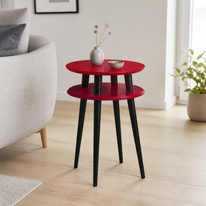 UFO Sidebord diameter 45cm x højde 61cm - Rød / Sorte Ben – anden naturlig anvendelse eller vinkel