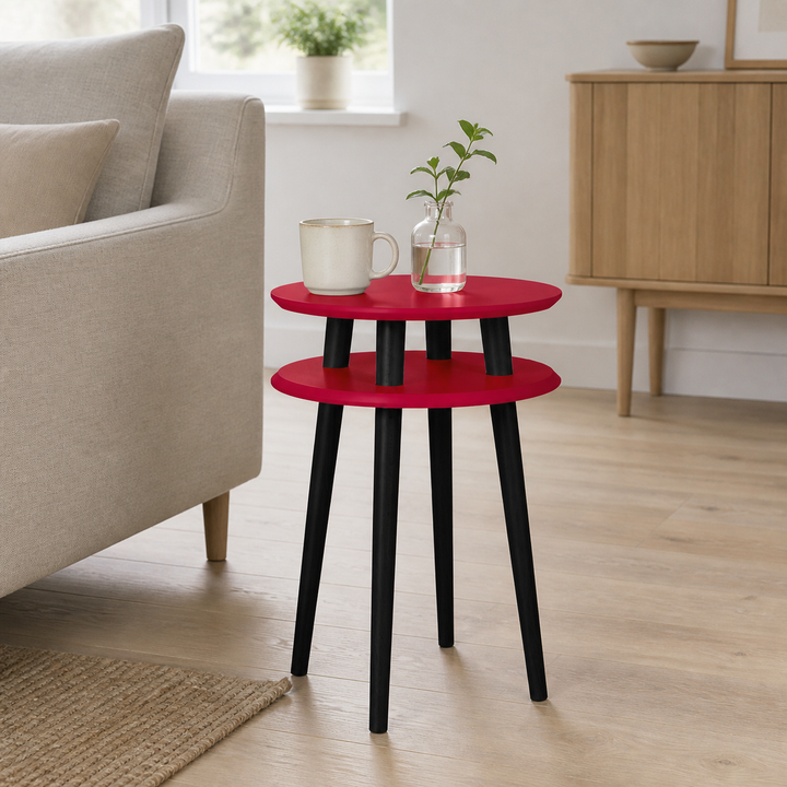 UFO Sidebord diameter 45cm x højde 61cm - Rød / Sorte Ben – supplerende neutral dagslysscene