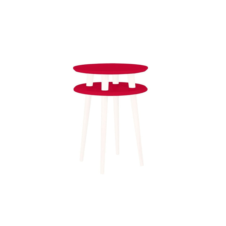 UFO Sidebord diameter 45cm x højde 61cm - Rød /hvide ben – eksakt packshot paa hvid baggrund