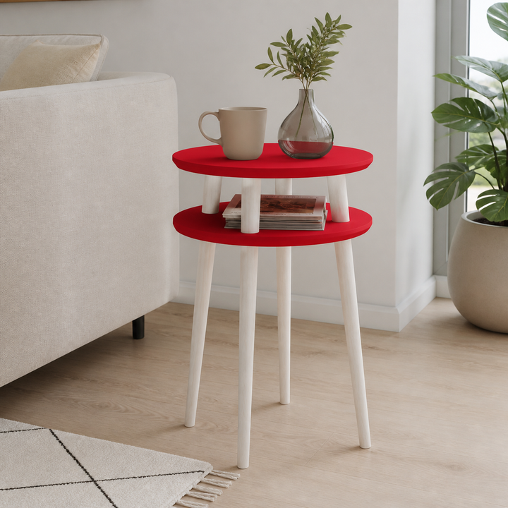 UFO Sidebord diameter 45cm x højde 61cm - Rød /hvide ben – vigtigste funktion