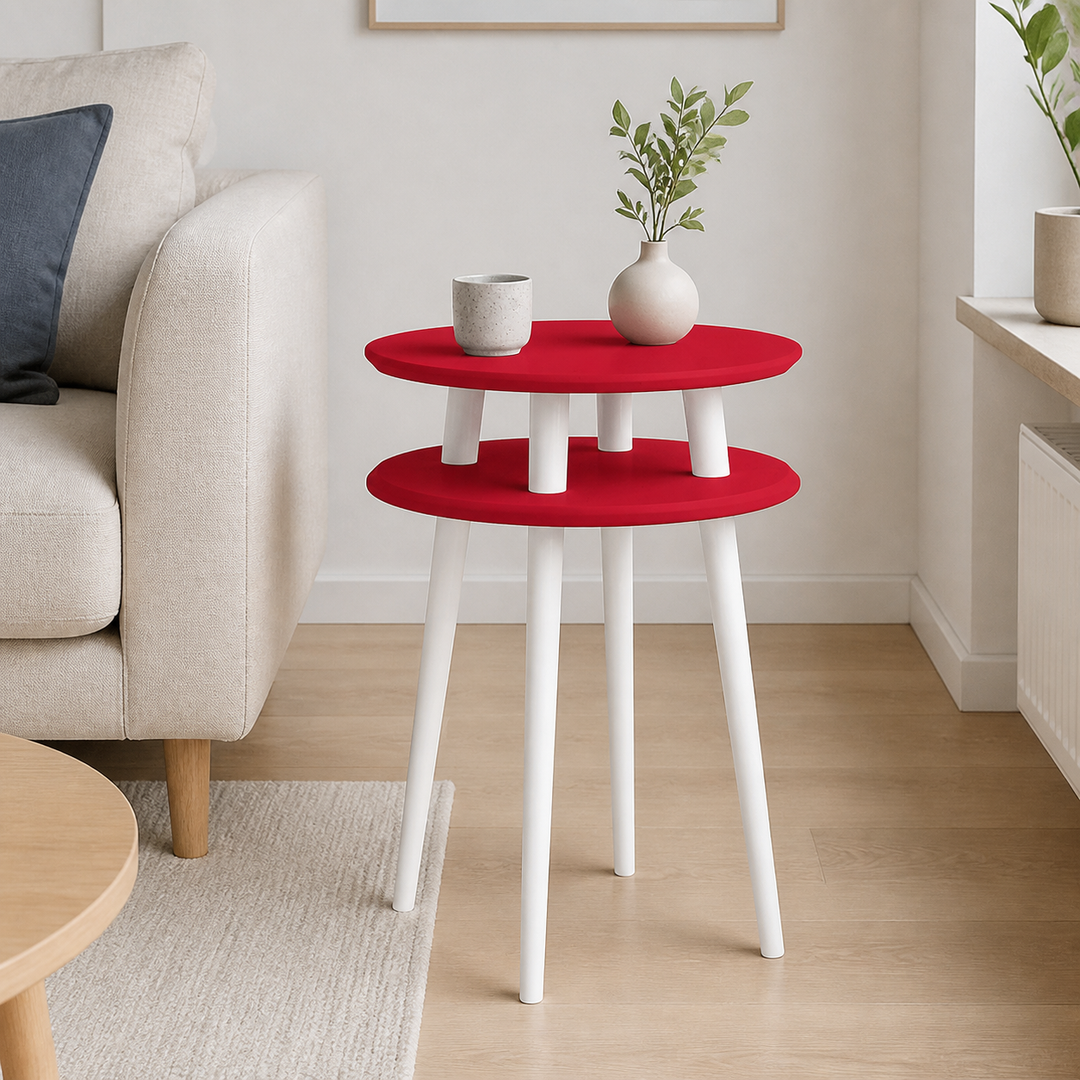 UFO Sidebord diameter 45cm x højde 61cm - Rød /hvide ben – hele produktet lukket i hjemmet