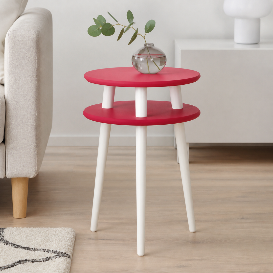 UFO Sidebord diameter 45cm x højde 61cm - Rød /hvide ben – materiale- eller konstruktionsdetalje