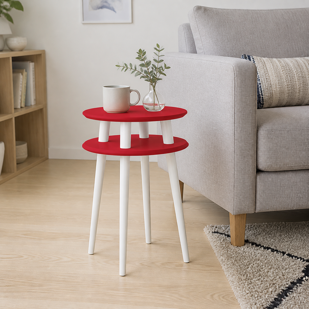 UFO Sidebord diameter 45cm x højde 61cm - Rød /hvide ben – anden naturlig anvendelse eller vinkel