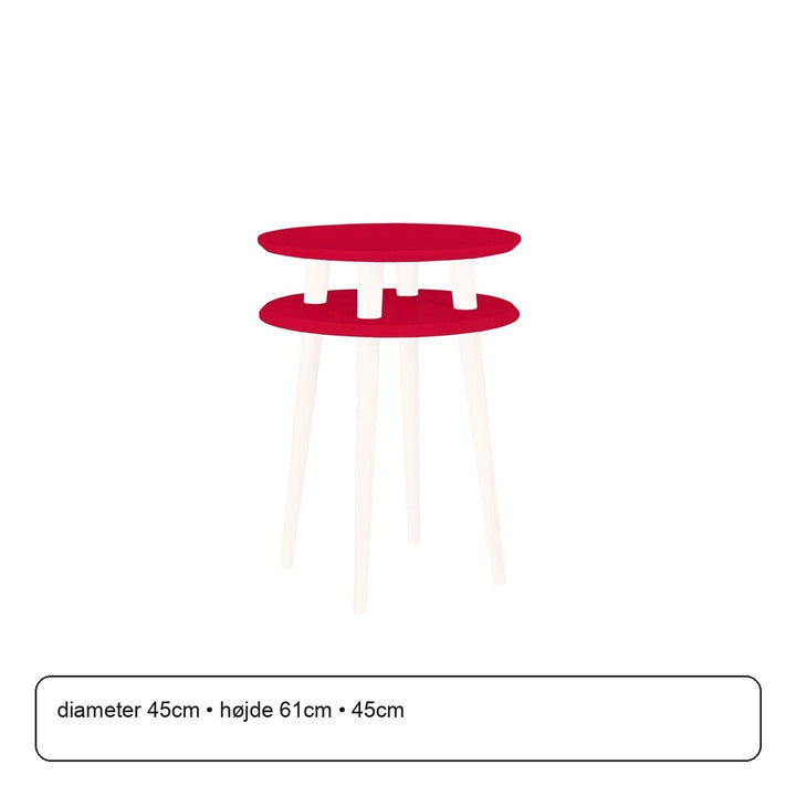 UFO Sidebord diameter 45cm x højde 61cm - Rød /hvide ben – maaldigram
