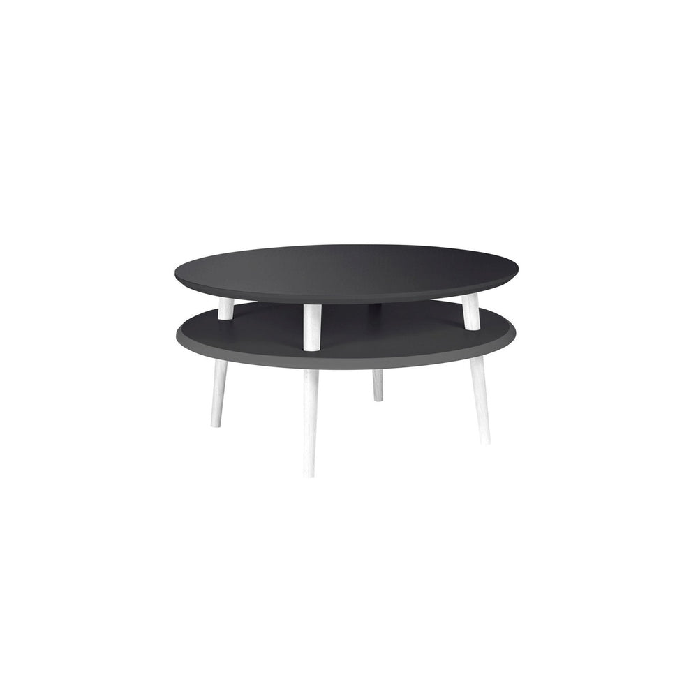 UFO Sofabord Diam 70cm x Højde 35cm - Grafit / Hvide Ben – eksakt packshot paa hvid baggrund