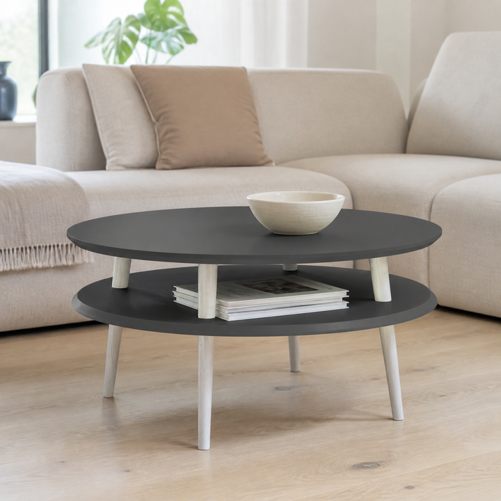 UFO Sofabord Diam 70cm x Højde 35cm - Grafit / Hvide Ben – vigtigste funktion