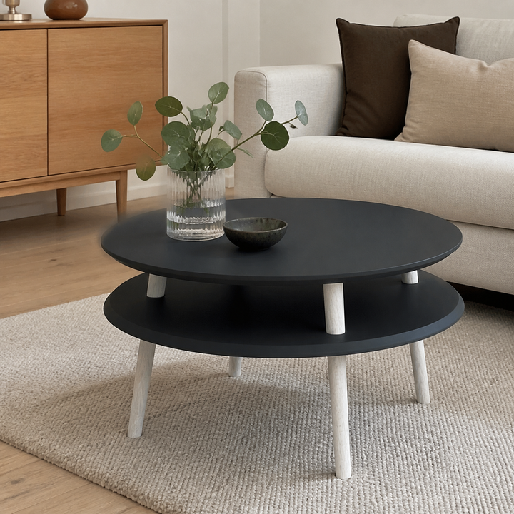 UFO Sofabord Diam 70cm x Højde 35cm - Grafit / Hvide Ben – materiale- eller konstruktionsdetalje